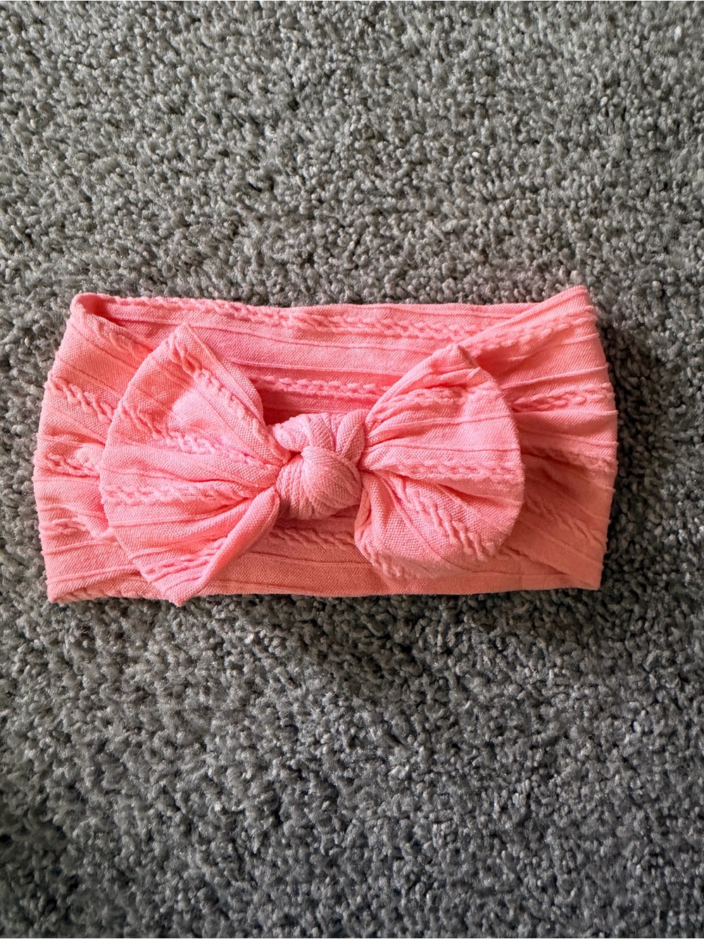 Soft Knit Coral Pink Baby Headband with Bow
